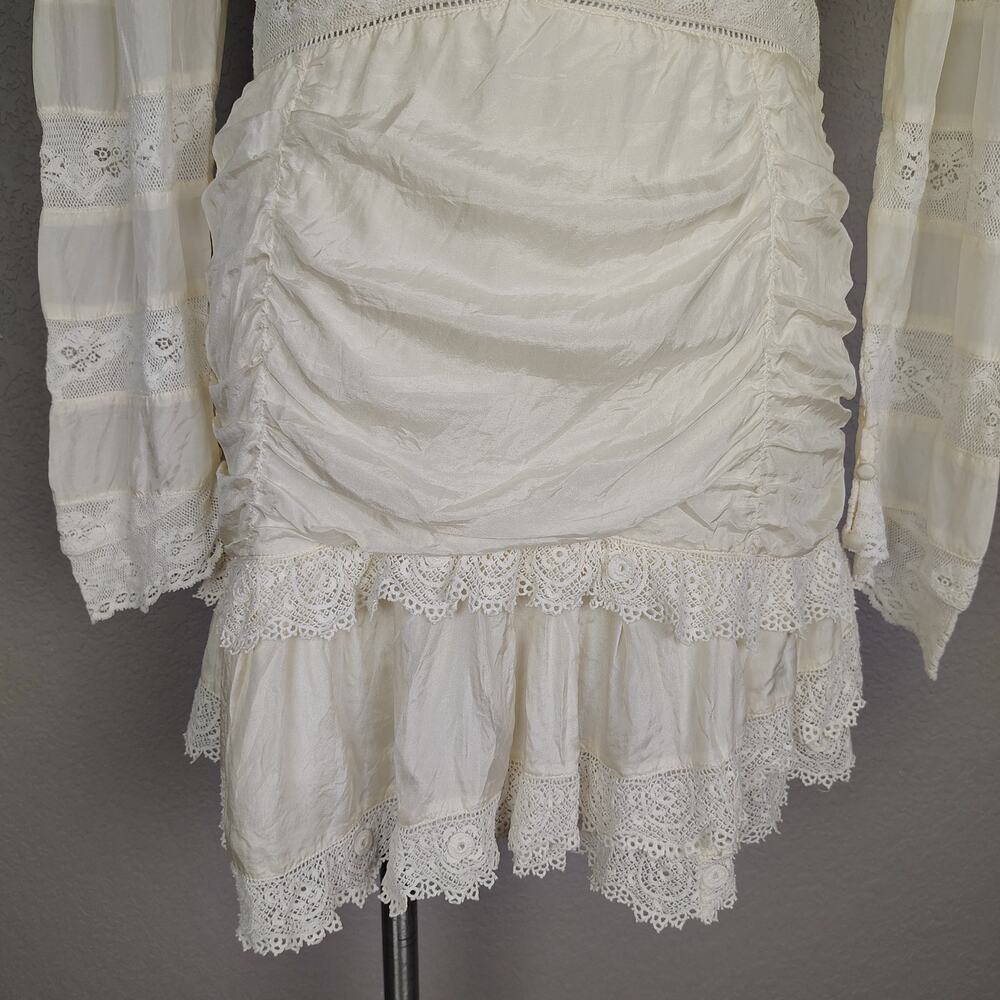 Loveshackfancy Harmon Silk Victorian High Neck Lace Mini Dress White Cream Sz 10 - Picture 12 of 16